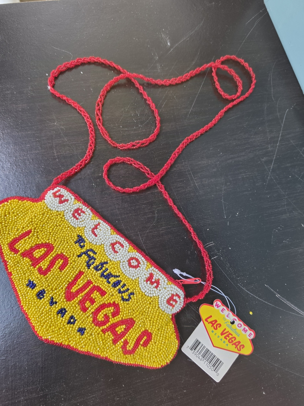 Vintage Las Vegas Sign  Beaded Crossbody Bag - Yellow & Red - Picture 2 of 7